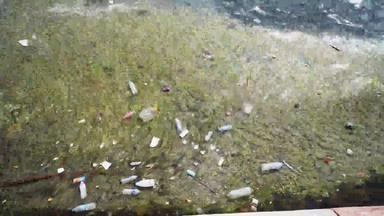 塑料<strong>水环境</strong>污染塑料垃圾浮动海水表面城市码头塞萨洛尼基